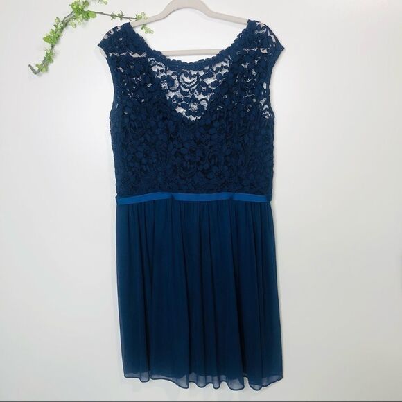 David’s Bridal Blue Marine Cap Sleeve Lace Dress Mother of the Bride - Picture 1 of 11